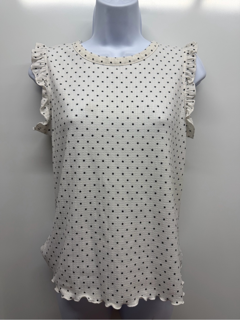 cha cha vente Sleeveless Star-Print Ruffle Tank, Small